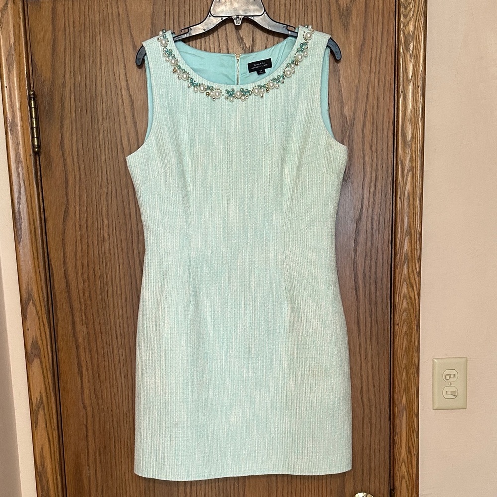 Tahari Mint Green Embellished Mini Dress